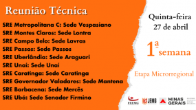 Fique atento! Reuniões técnicas da 1ª semana acontecem nesta quinta, dia 27 de abril.