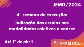 Dia 1º de abril, segunda-feira, é o último dia para indicação das escolas nas modalidades coletivas e xadrez das SRE’s da quarta semana de execução.