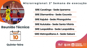 Reuniões técnicas da 2ª semana de execução do JEMG/2025. Dia 10 abril, quinta-feira, com participação obrigatória.