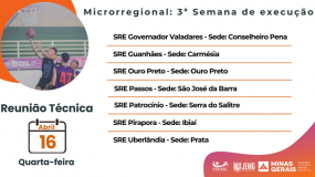 Reuniões técnicas da 3ª semana de execução do JEMG/2025. Dia 16 abril, quarta-feira, com participação obrigatória.