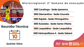 Reuniões técnicas da 2ª semana de execução do JEMG/2025. Dia 10 abril, quinta-feira, com participação obrigatória.