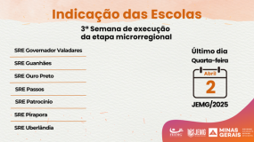 Terceira semana de execução da microrregional JEMG/2025. Atenção, 2 de abril, quarta-feira, é o último dia para indicação das escolas nas modalidades coletivas e xadrez!