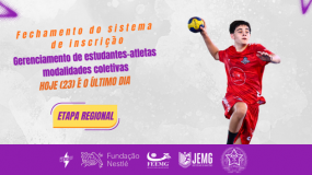 Etapa Regional do JEMG/2026. Fique ligado aos prazos para inscrição e gerenciamento dos estudantes-atletas nas modalidades de basquete, basquete 3×3, futsal, handebol, vôlei de praia e voleibol.